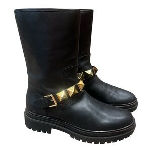 MICHAEL MICHAEL KORS Layton Studded Black  Leather Moto Combat Grunge Boot 7.5
